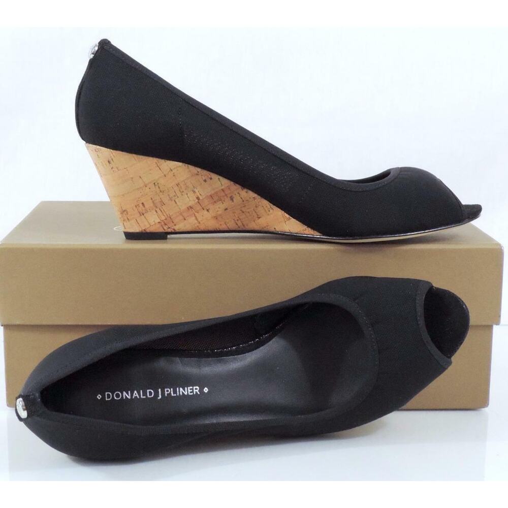 Donald J Pliner Molly Open Toe Wedge Pumps Black Stretch Size 7.5 - Picture 7 of 8